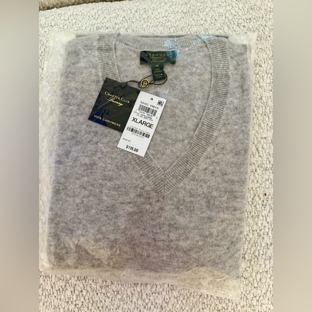 Luxury Women's 100% Cashmere Heather Gray Sweater XL Charter Club